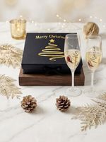 Personalised Christmas Champagne Flutes 2 Pack In Luxury Gift Box. Couples Gift.