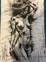 Original Charcoal Nude Figure Drawing Expressionist Female Signed Modern Artwork
