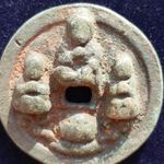 ANCIENT CHINA BRONZE CAST CASH COIN AMULET TALISMAN THREE BUDDHAS SCARCE