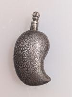Antique Indian Persian 19thC Bidri Niello Kohl Bottle Mango Shape Silver Inlaid
