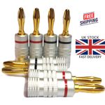 8x Professional Banana Plugs HiFi Pro Quality 24K Gold plated Red/Black UK