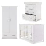 Obaby Nika Mini Nursery Room Set - 3 Piece - Cot Bed, Changer & Wardrobe - White
