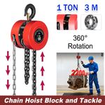 1 Ton 3m Chain Hoist Block and Tackle Capacity Winch Engine Lift Puller Fall UK