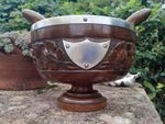 Antique Vintage,  Edwardian  Carved Oak Wood Trophy Bowl  & Servers.