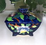 Vintage Maling Pottery Lidded Butter Dish / Biscuit Barrel Peony Cobalt Blue