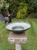 Lge Vintage 17½" Painted Metal Alloy Birdbath/Planter Great Patina 6" Deep 0.9kg