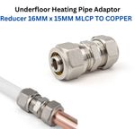 16mm x 15mm Underfloor Heating Pipe Adaptor Reducer PERT-AL-PERT to Copper Pipe
