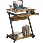 HOMCOM Movable Computer Desk w/4 Wheels Rustic Brown, Refurbished