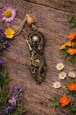 Black Gold Clay Spiral Goddess Pendant -Wicca Pagan Spiritual Handmade Altar