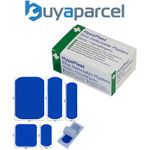 Blue Catering Waterproof Plasters Assorted Box of 100 Metal Detectable 5 Sizes