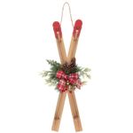 New Awesome Festive Folklore Wooden Skis with Foliage Hanging Decoration 80cm