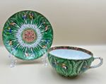 Chinese Famille Verte Bok Choy Cabbage Leaf Butterfly Teacup Saucer Export Qing