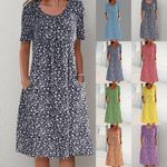 Plus Size Womens Star Print Midi Dress Ladies Summer Holiday Pockets Sundress