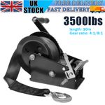 Hand Winch Heavy Duty Hand Crank 3500lbs 33ft Polyester Strap 10m  for Boat/ATV