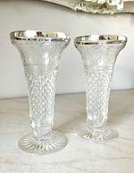 Antique Stuart Crystal Pair Beaconsfield Silver Top Vases Circa 1908 Very Rare