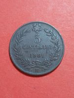 1861 M Italy 5 Centesimi Coin.
