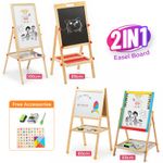 ADJUSTABLE CHILDREN KIDS 2 IN 1 BLACK / WHITE WOODEN EASEL CHALK DRAWING BOARD