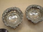 Birmingham 1897 Victorian Sterling Silver Pair Of Bon Bon Heart Shaped Dish