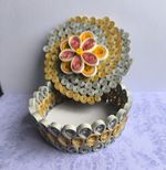Handmade Paper Quilled Floral Trinket Box with Lid, Multi Colour, Small