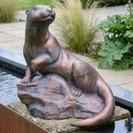 Otter Garden Sculpture - Bronze Verdigris Effect Wildlife Statue - Outdoor Decor