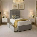NEW SINGLE DIVAN BED PLUSH MEMORY FOAM MATTRESS HEADBOARD KIDS & ADULTS