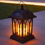 27cm Solar LED Flickering Flame Amber Candle Outdoor Hanging Table Lantern Light
