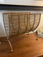 Vintage Mid Century Brass Wire Magazine Rack Atomic Retro 1960s Newspaper Stand