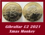 Gibraltar coin £2 pounds 2021 Xmas Monkey Barbarie Macaque wrapper Christmas