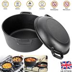 4.5L Double Dutch Oven 2-IN-1 Seasoned Cast Iron Combo Stew Fry Lid Pan Stockpot