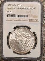 Rare 1887 TOP-100 S$1 Morgan VAM-12A DDO Gator & Clash NGC MS62 Great Coin!