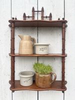 Antique French Pitch Pine Faux Bamboo Wall Shelf