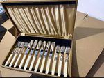 12 Piece fish Cutlery Set with Case, Stainless Steel Silver/Cream, Service for 6