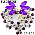 NEW LARGE SILVER BROOCH PINS PURPLE DIAMANTE CRYSTAL BOUQUET JOB LOT FLOWER GIFT