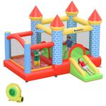 Outsunny Kids Bouncy Castle House W/ Fun Features, Blower, Multicoloured
