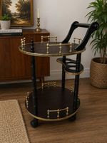Vintage Black & Gold 2-Tier Rolling Bar Cart Tea Trolley Serving Cart