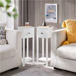 White Bedside Tables 2PCs Slim Nightstands Tall Bedside Cabinets Set of 2PCs