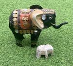 Large Indian Style Decretive Elephant Ornament Gem Detail, Small Carved Elephant