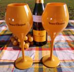 Pair Veuve Clicquot Acrylic Plastic French Champagne Orange Flutes Glasses 21cm