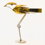 Gold Recycled Metal Song Bird Sculpture - Upcycled Metal Art Unique Gift