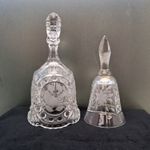 2 Vintage Crystal Bells 20cm & 16cm Tall. Bird & Floral Pattern, Mint Condition.