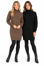 Ladies Ex M&S Jumper Dress RRP £35 High Neck Wool Blend Long Sleeve Brown Black
