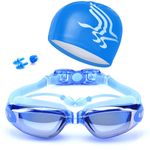 Anti-Fog Swimming Goggles with Nose Clip Ear Plugs Swim Cap for Adult Men Women