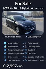 2019 Kia Niro 2 Hybrid Auto – Only 32k Miles – ULEZ Compliant