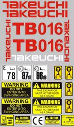 Decal Sticker set for TAKEUCHI TB016 TB015 TB014 Mini Digger Bagger Pelle
