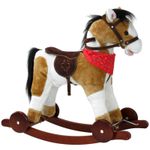 KIDS ROCKING HORSE PATCHES LUXURY PLUSH TOY PUSH ALONG WHEELS & SOUNDS 18+ MONTH