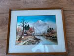 Vintage Japanese Silk Embroidered Landscape Scene Framed Picture