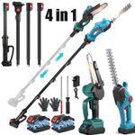 4 In 1 Long Reach Cordless Pole Hedge Trimmer Chainsaw Set 2x Battery+ Charger