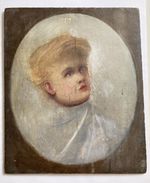 Antique Oil Painting Etherial Boy Portrait On Wooden Panel Shabby Chic See Photo