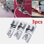 Set of 3 Rolled Hem Presser Foot Sewing Machine Snap on 3mm 4mm 6mm