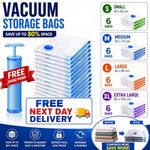 Vacuum Storage Bags 6 Pack with Hand Pump Space Saving Compression Bags